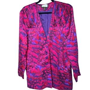 Vintage St Gillian 80’s Women's Floral Print 100% Silk Blazer Size 14